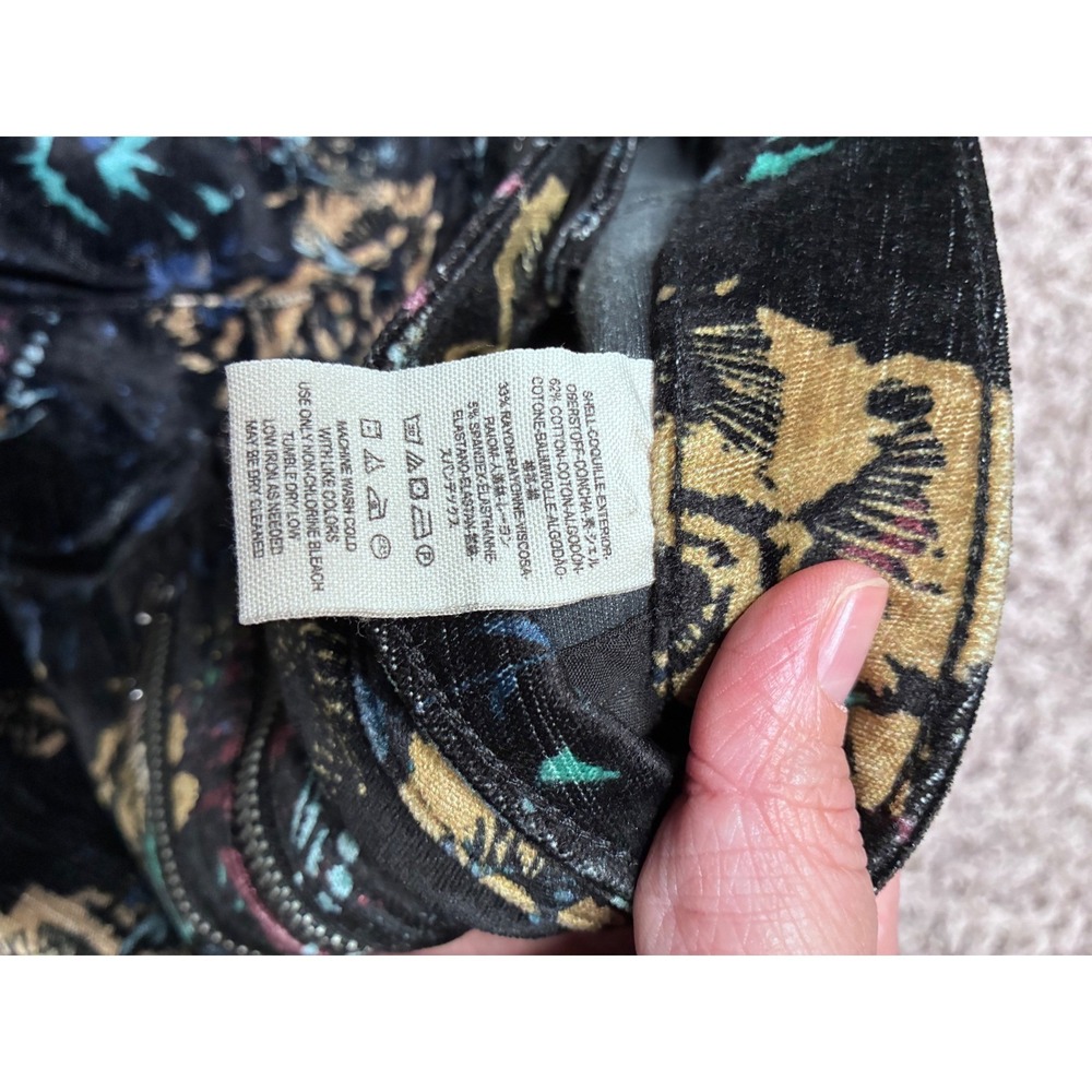 Free People Velvet Floral Skinny Pants‎ Women Size 6 Black Gold Zipper Detail - Picture 5 of 11